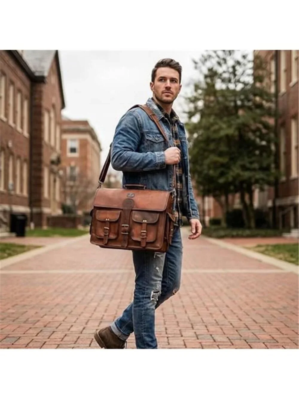 Men's Leather Messenger Bag 18 Inch Laptop Crossbody Handmade Leather Vintage
